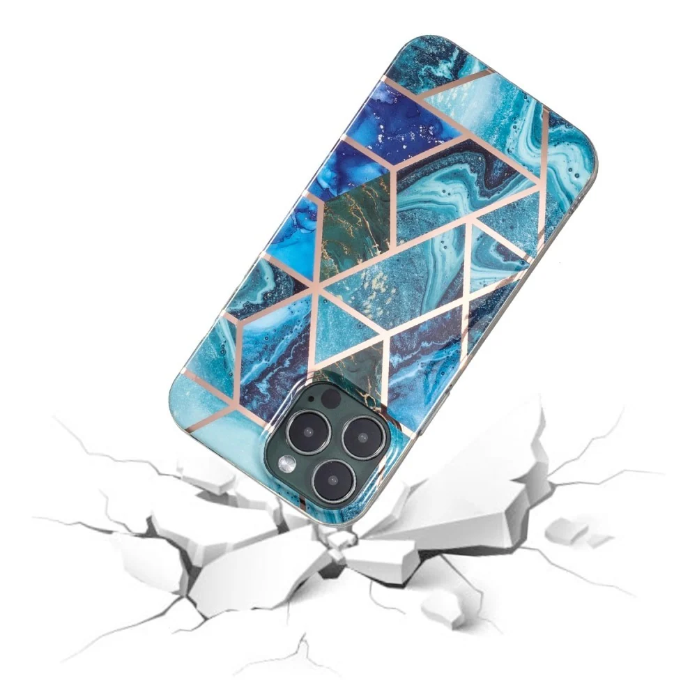 Védőtok Samsung S20 Soft IMD TPU márvány mintás geometriai kék