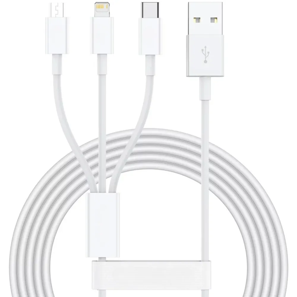 Vivimall SX - 21 3in1 USB kábel, USB - micro USB/USB-C/iPhone kompatibilis, 3A, 1.2m (fehér)