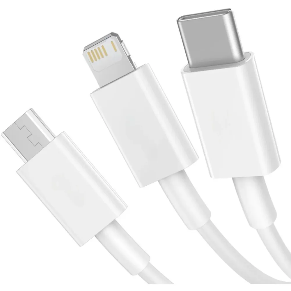 Vivimall SX - 21 3in1 USB kábel, USB - micro USB/USB-C/iPhone kompatibilis, 3A, 1.2m (fehér)