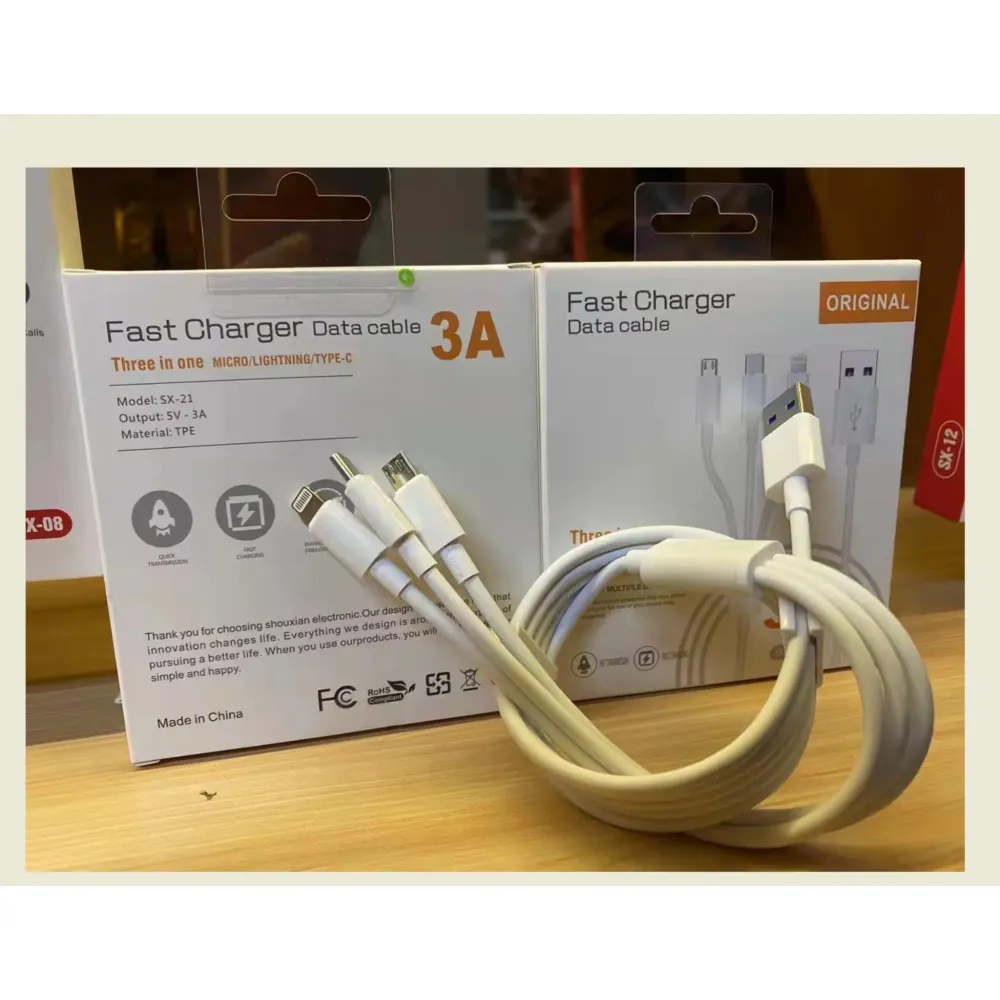 Vivimall SX - 21 3in1 USB kábel, USB - micro USB/USB-C/iPhone kompatibilis, 3A, 1.2m (fehér)