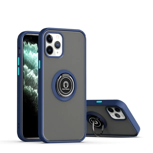 Vivimall Anti Fall Metal Bracket tok Apple iPhone 14-hez, ütésálló, színes élekkel, mágneses gyűrűvel, kék