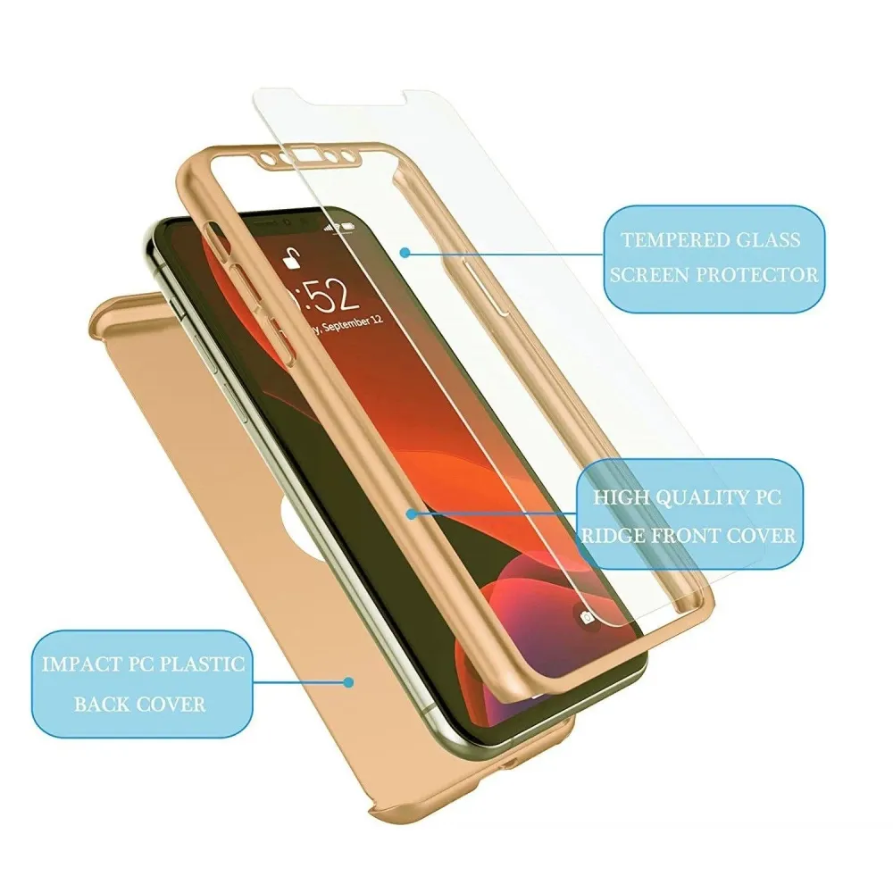 Vivimall védőtok Apple iPhone 13 Pro Max telefonhoz, Full Cover 360, Arany + védőfólia