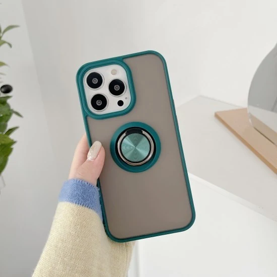 Vivimall védőtok Apple iPhone 13 Pro Max telefonhoz, Defender gyűrűs rögzítéssel, zöld