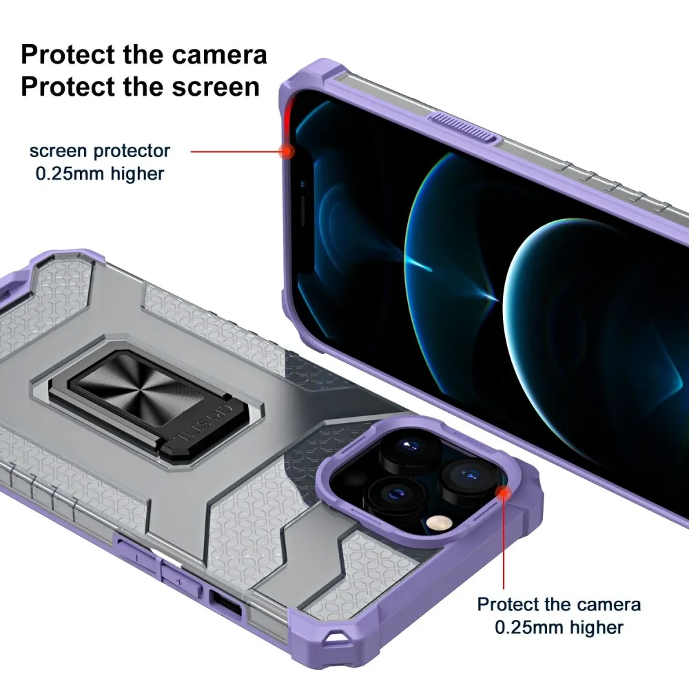 Vivimall védőtok Apple iPhone 13 Pro Max telefonhoz, akril páncél, tartóval, lila
