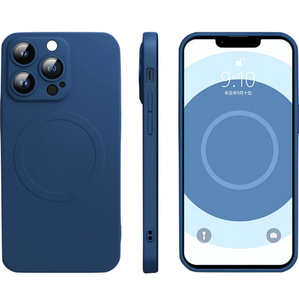 Vivimall védőtok iPhone 14 kompatibilis, Liquid MagSafe, gyűrű alakú, mágneses, kék