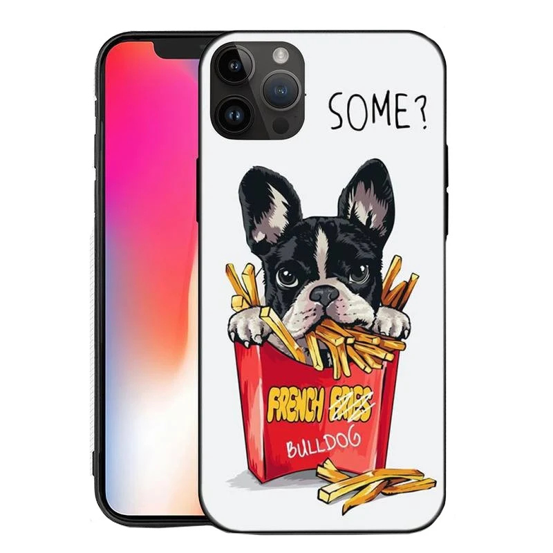Vivimall védőtok, iPhone 14 Pro Max-hoz, TPU, Bulldog SOME mintás, fehér