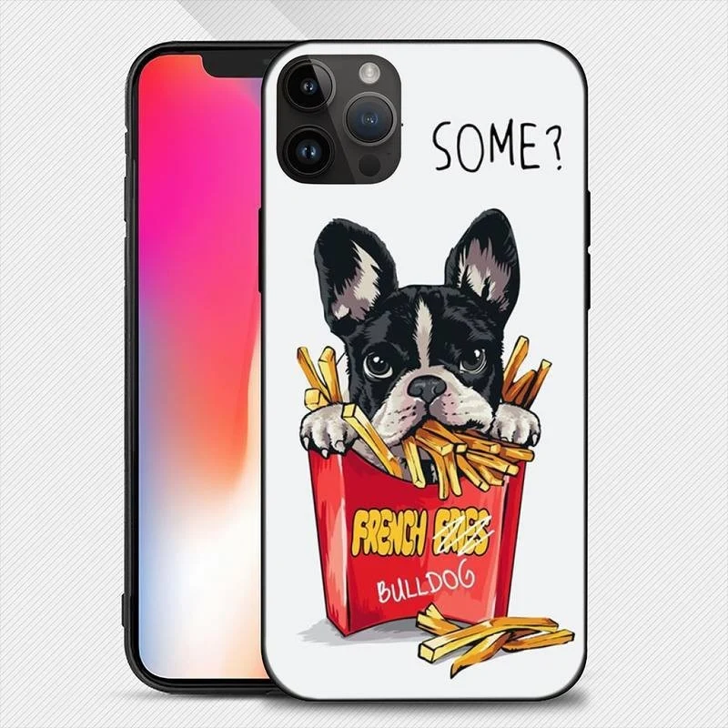 Vivimall védőtok, iPhone 14 Pro Max-hoz, TPU, Bulldog SOME mintás, fehér