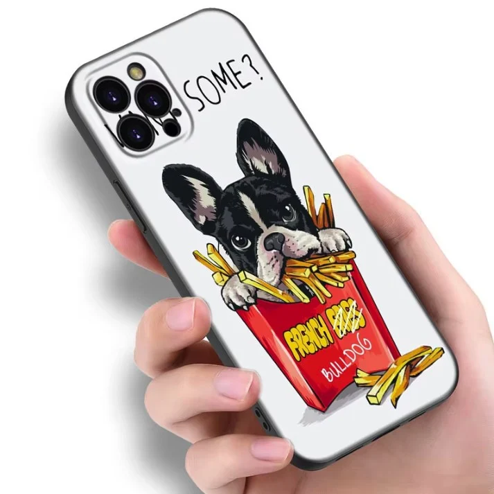 Vivimall védőtok, iPhone 14 Pro Max-hoz, TPU, Bulldog SOME mintás, fehér