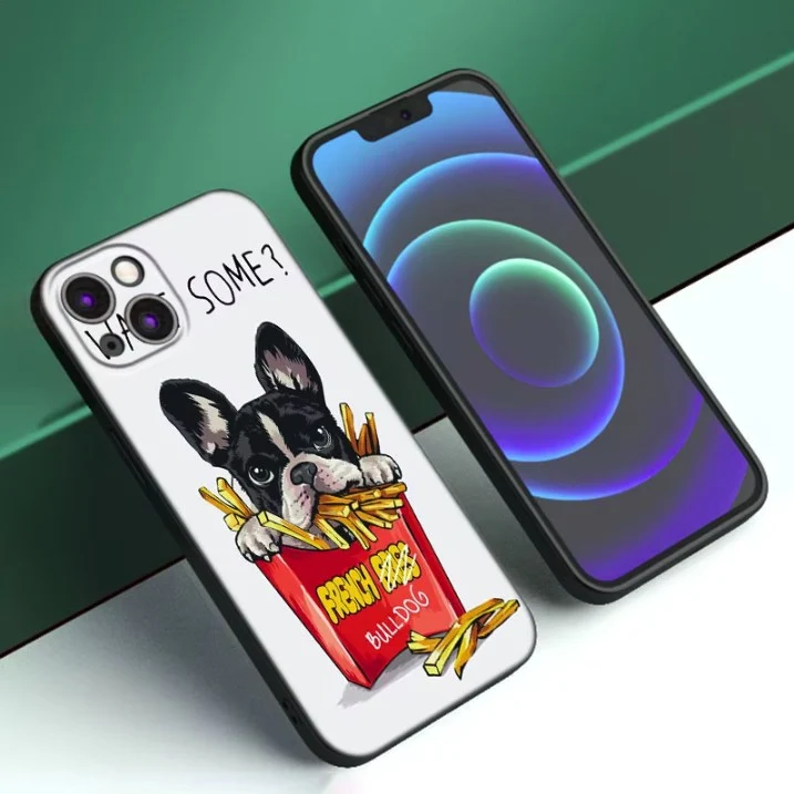 Vivimall védőtok, iPhone 14 Pro Max-hoz, TPU, Bulldog SOME mintás, fehér