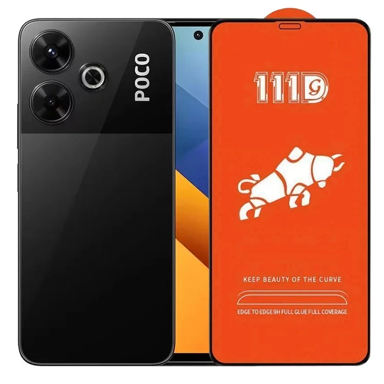 Xiaomi Mi Poco M6-hoz edzett üvegfólia, Vivimall, Xiaomi Mi Poco M6-tal kompatibilis védőüveg, Full Cover 111D, HD, fekete...