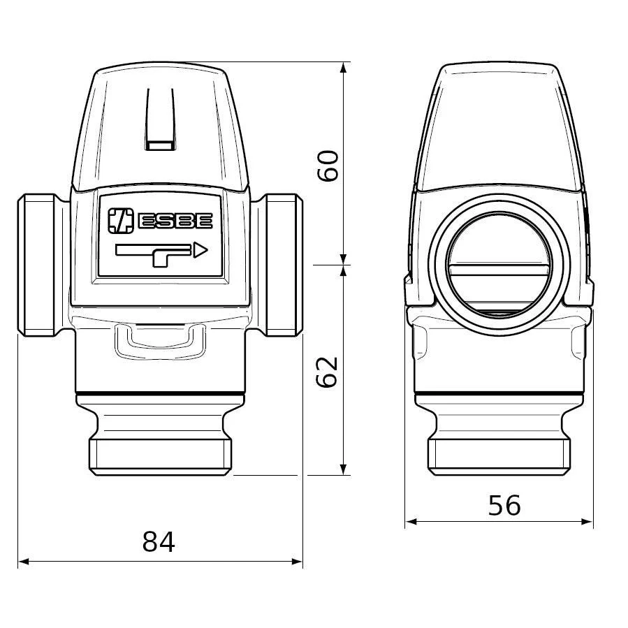 ESBE VTA522 50-75C 20-3,2 KM 1" termosztatikuskeverőszelep (31620300)