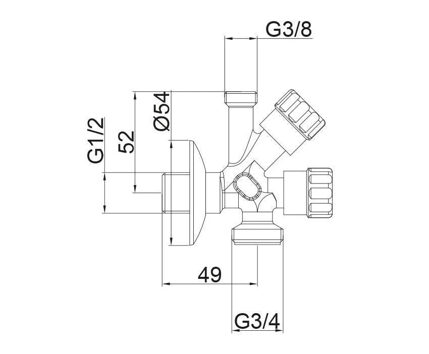 Mofém kombinált sarokszelep 1/2"-3/4"-3/8"