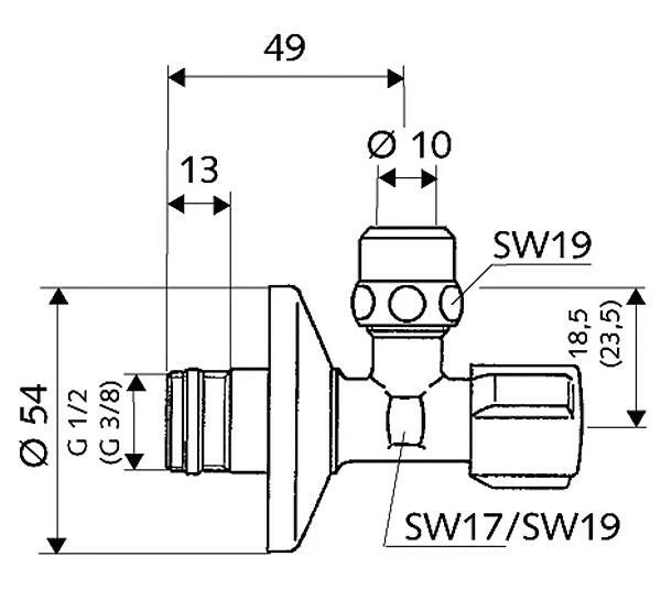 Schell comfort sarokszelep csavarzattal 1/2"-3/8" (0490706)