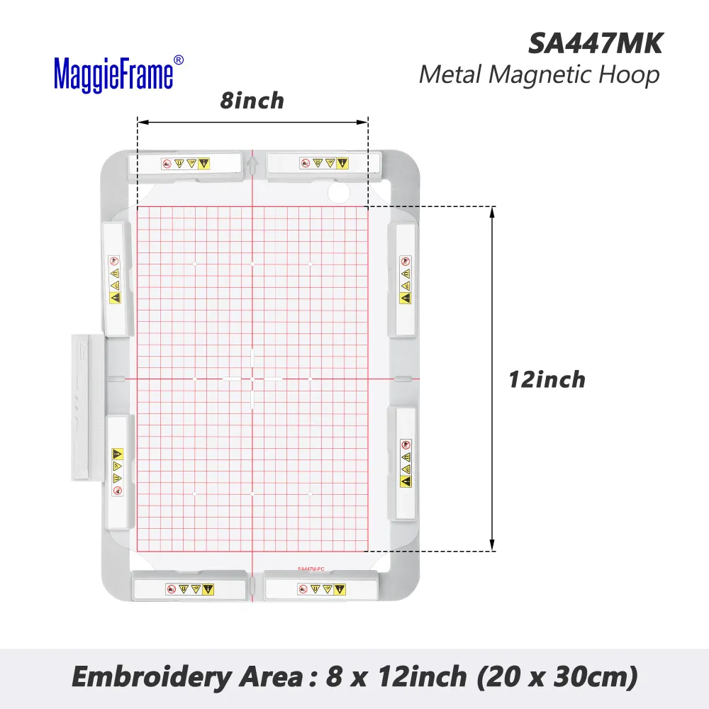 MaggieFrame mágneses hímzőkeret Brother Innovis & Babylock gépekhez – fém jumbo keret 8×12″ (200×300 mm)