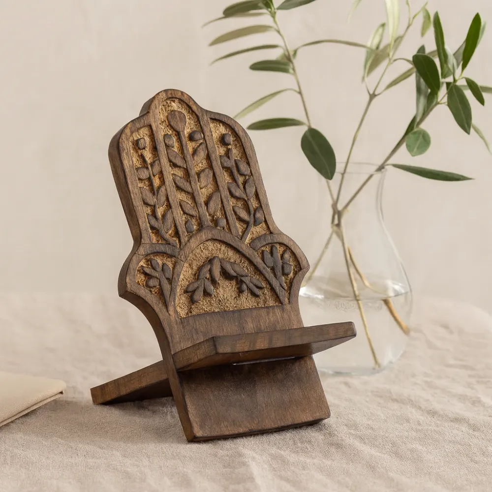 Telefonállvány mangófa Hamsa kézzel faragott