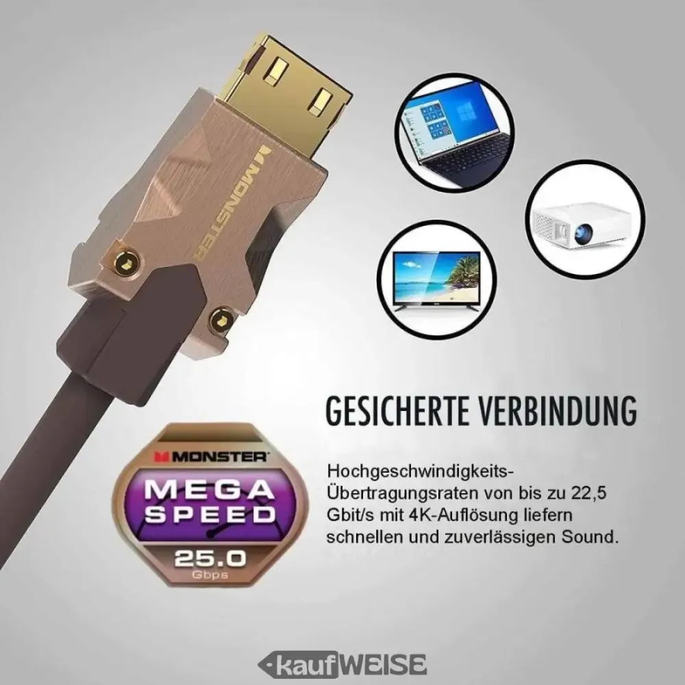 Monster M2000 HDMI kábel 5m | 25 Gbps hipersebesség | UHD 4K HDR10+ | V-Grip arany érintkezők