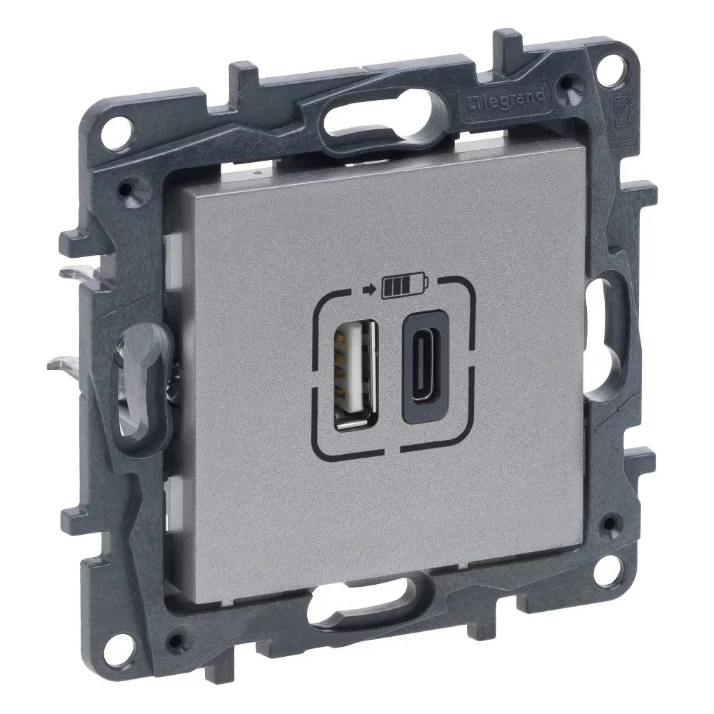LEGRAND Niloé Step alumínium 2xUSB-+C töltőaljzat 5V 3A 15W 863340