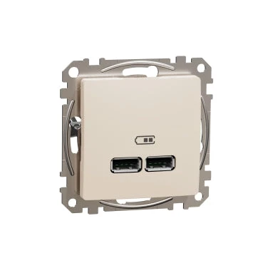 Schneider ÚJ SEDNA Dupla USB töltő, +, 2.1A, bézs SDD112401