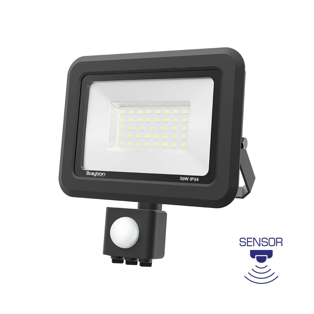 Braytron Led Reflektor 30W 6500K IP54 Mozgásérzékelővel Fekete 230V 2250LM BT60-43031