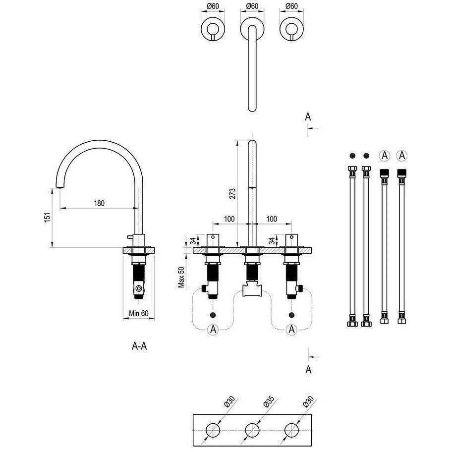 Ravak Espirit mosdócsaptelep, 3 furatos 270 mm, álló, leeresztő nélkül, bársony fehér (X070238)