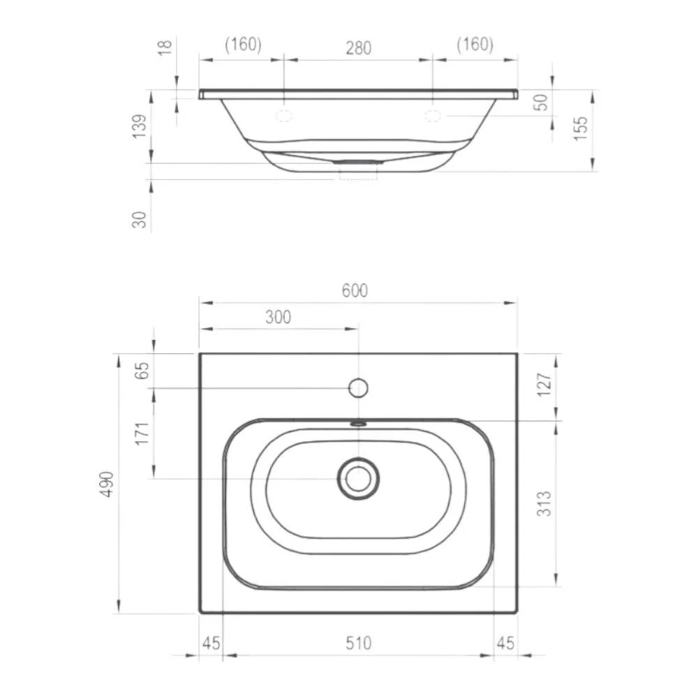 Ravak Chrome Slim 60 mosdó fehér, furattal (XJG01160001)