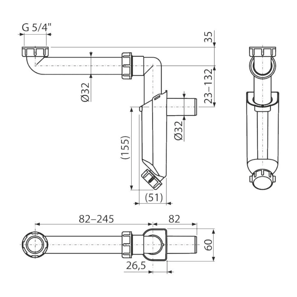 Alcaplast mosdószifon DN32, 5/4" hollandi anyával, helytakarékos (A43S-DN32)