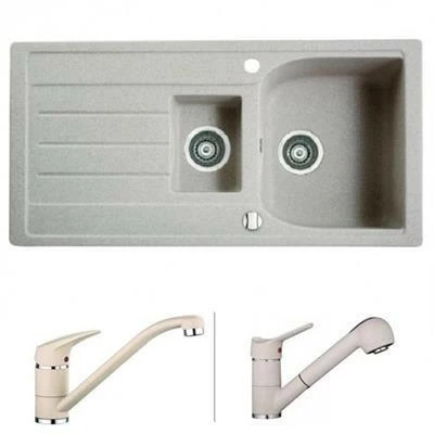 Marmorin Lukka mosogató gránit 1 medence + csepegtető + gyümölcsmosó + kihúzhatófejes csaptelep (white) 140 513 006 213