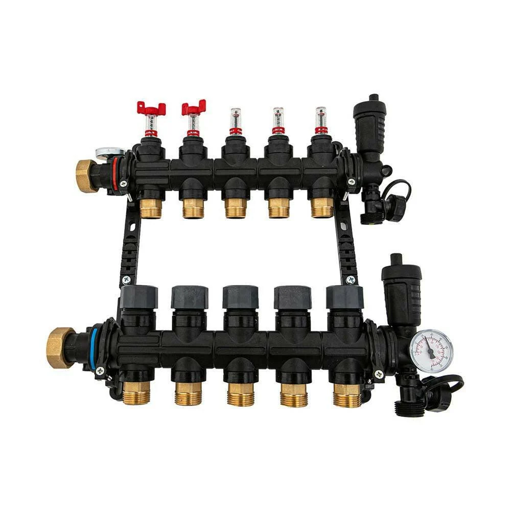 Hakatherm SkyFlow osztó - gyűjtő átfolyásmérő + komplett végelem 4 kör 1" - 3/4" EUROKÓNUSZ műanyag (TT-MFP-10434)
