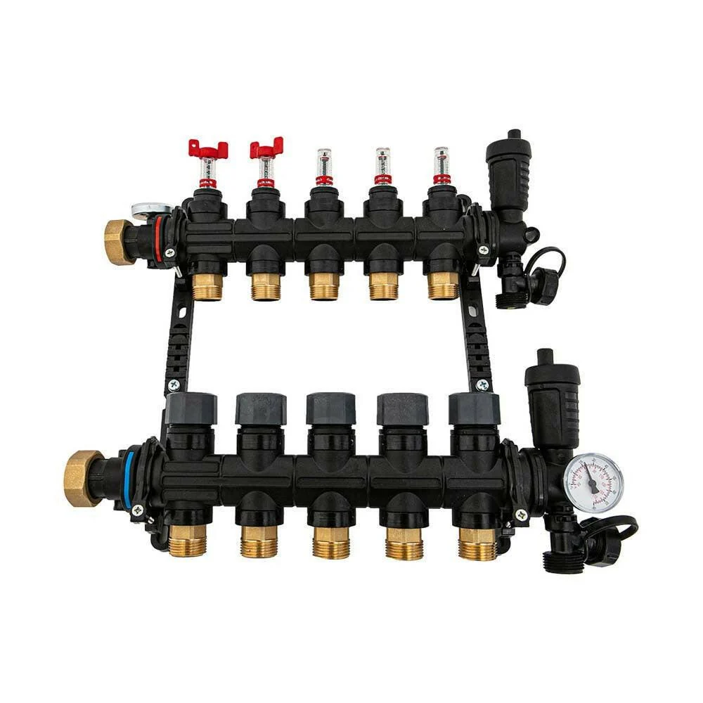 Hakatherm SkyFlow osztó - gyűjtő átfolyásmérő + komplett végelem 5 kör 1" - 3/4" EUROKÓNUSZ műanyag (TT-MFP-10534)