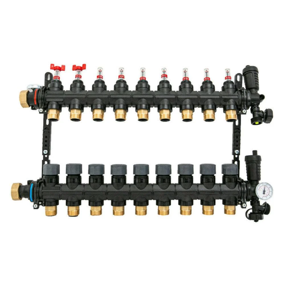 Hakatherm SkyFlow osztó - gyűjtő átfolyásmérő + komplett végelem 9 kör 1" - 3/4" EUROKÓNUSZ műanyag (TT-MFP-10934)