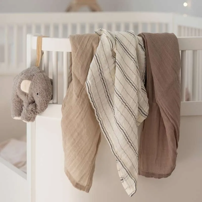 Sebra Pamut pelenkák - 3 db - Krém csíkos - Khaki