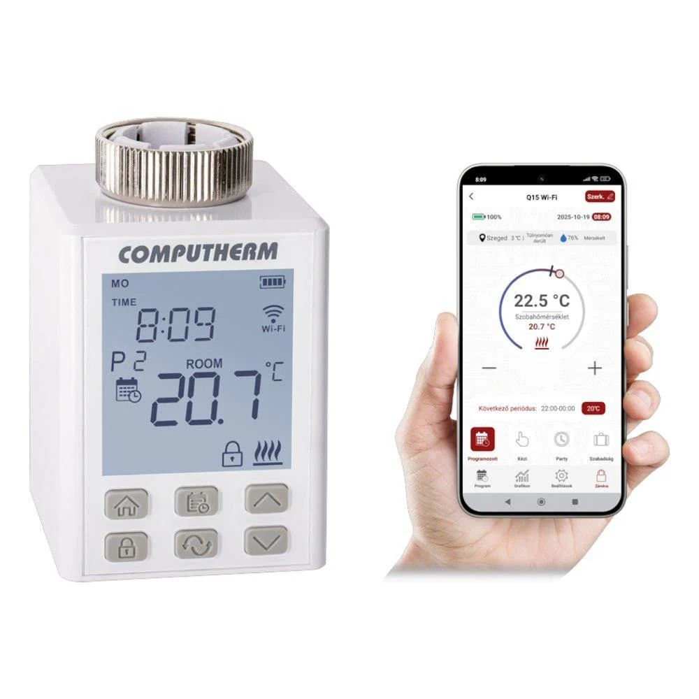 COMPUTHERM Q15 Wi-Fi motoros állítómű radiátorszelepekhez, programozható, Wi-Fi (Q15-WIFI)
