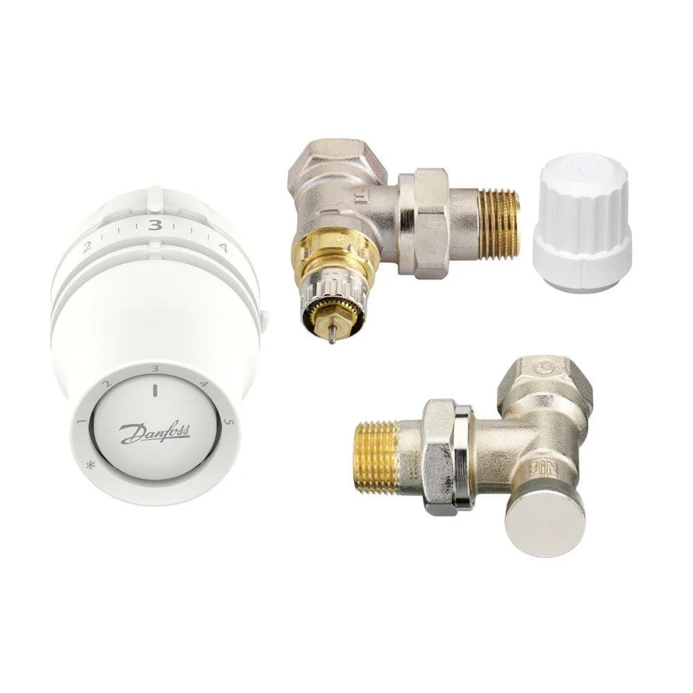 Danfoss radiátorszelep szett sarok - RA- 1/2” szelep + Redia RA 015G3380 + RLV-S visszatérő (015G5333)