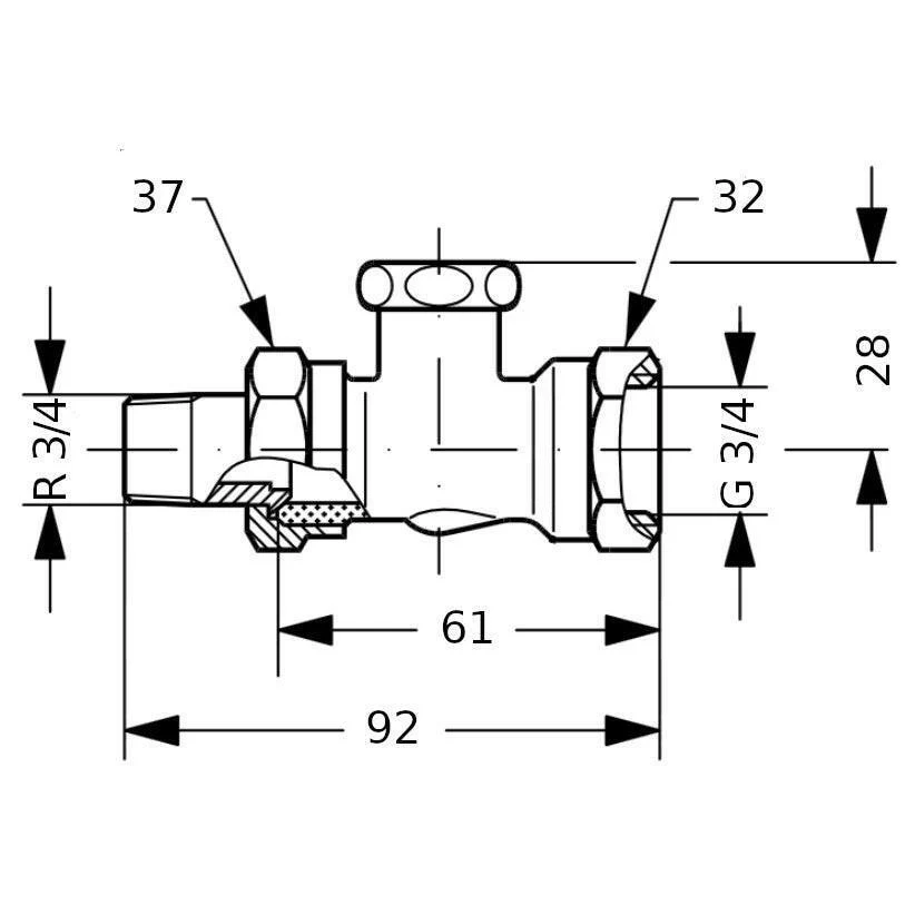 Danfoss RLV-S 3/4" radiátor visszatérő egyenes