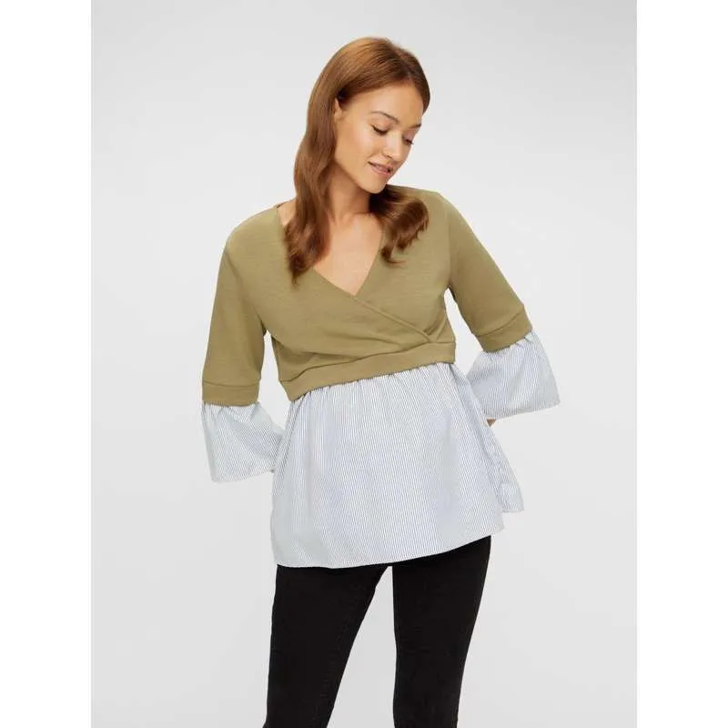 Mamalicious 2-i-1 Vente- og Ammebluse - Støvet Grøn S