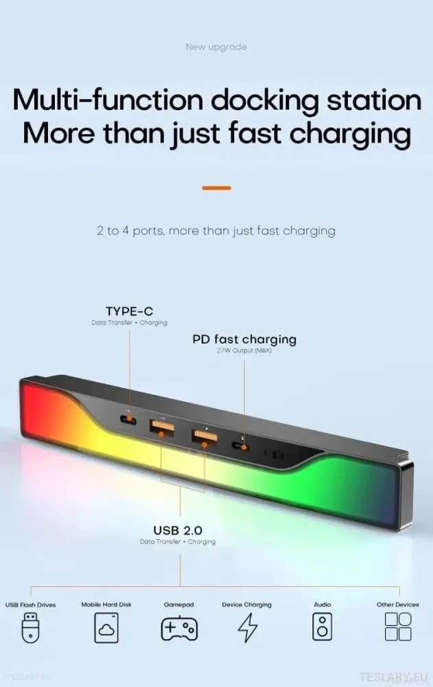 4 -ben 1 RGB USB Expansion Hub Tesla 3/Y -hez