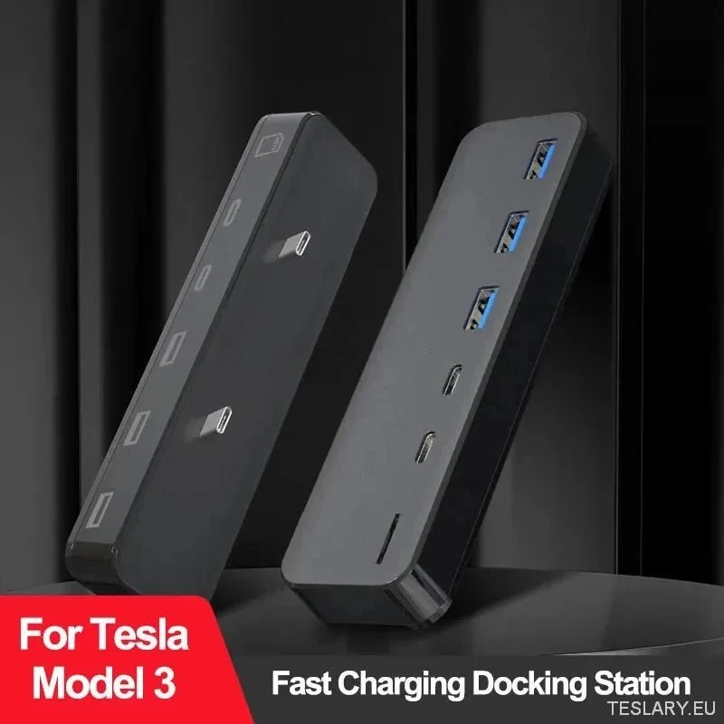 Docking Station Tesla modellhez 3 y USB HUB 27W Intelligens gyors töltés 6-ban 2-ben C típusú Micro SD Model3 Modely 2021-...
