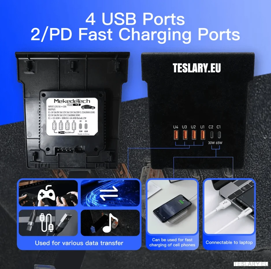 Tesla 3/Y Center konzol adattárolási és USB bővítő frissítőpanelje