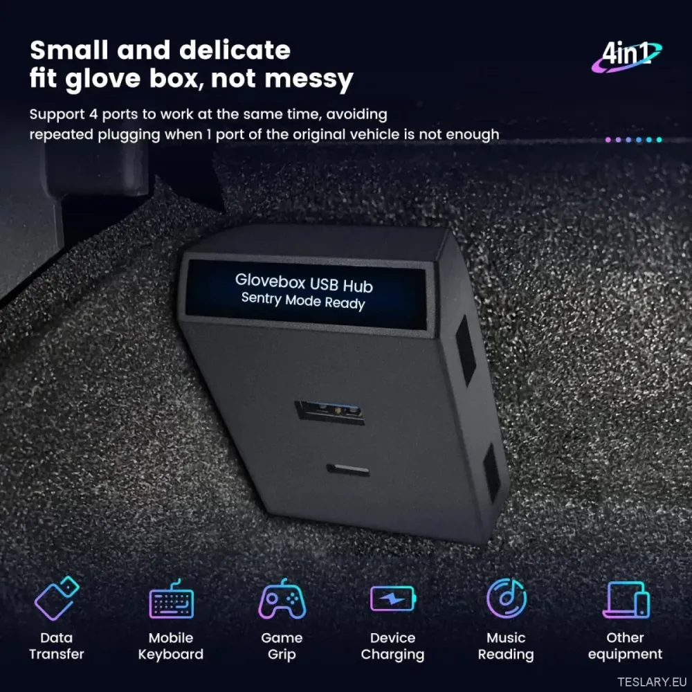 Tesla 3/Y kesztyűs doboz usb hub, auto dokkoló kiegészítőkhez (csak bal oldali meghajtó) esetén)
