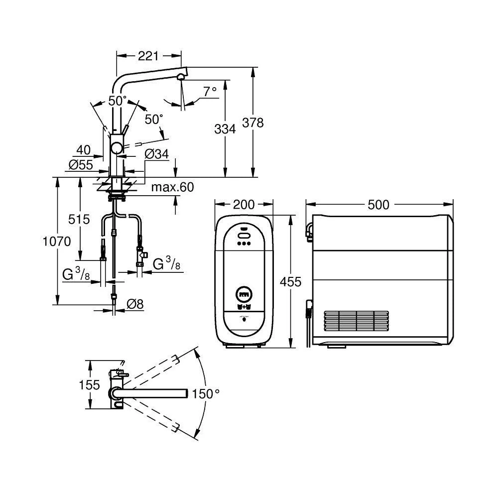 Grohe Blue Home L-kifolyós kezdőkészlet S-es méretű filterrel, króm (31454001)