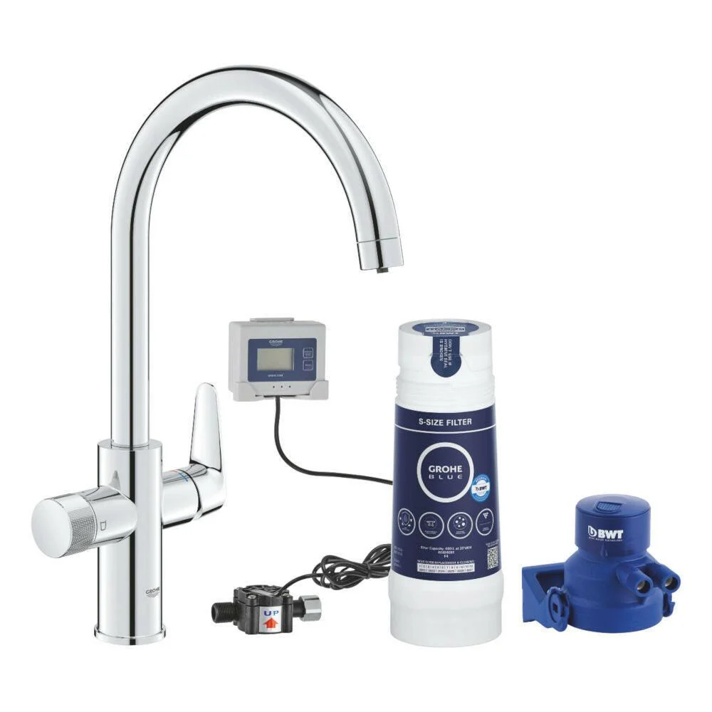 Grohe Blue Pure BauCurve C-kifolyós kezdőkészlet S-es méretű filterrel, króm (30581000)