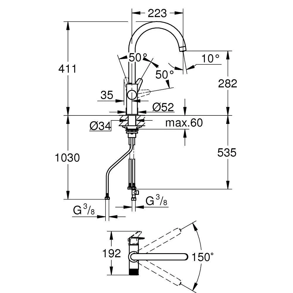 Grohe Blue Pure BauCurve C-kifolyós vízszűrős csaptelep, króm (30580000)