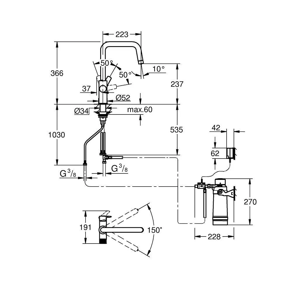 Grohe Blue Pure Eurosmart U-kifolyós kezdőkészlet S-es méretű filterrel, króm (30584000)