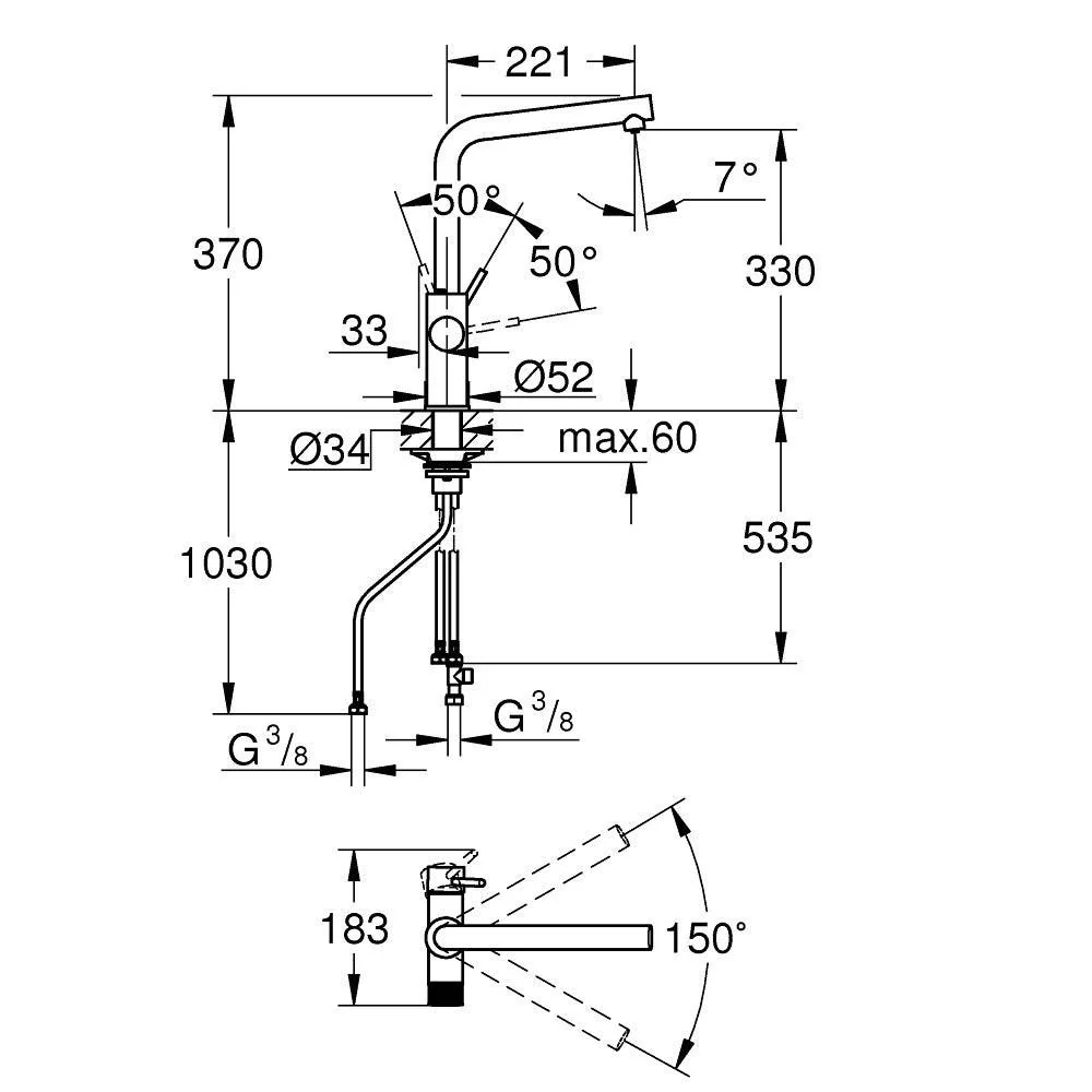 Grohe Blue Pure Minta L-kifolyós vízszűrős csaptelep, króm (30588000)