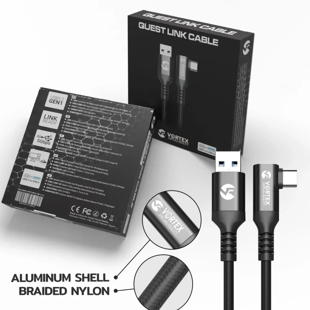 5 méteres kábel VortexVR USB- és Meta Quest Link között | Quest 3S Quest 3 Quest 2