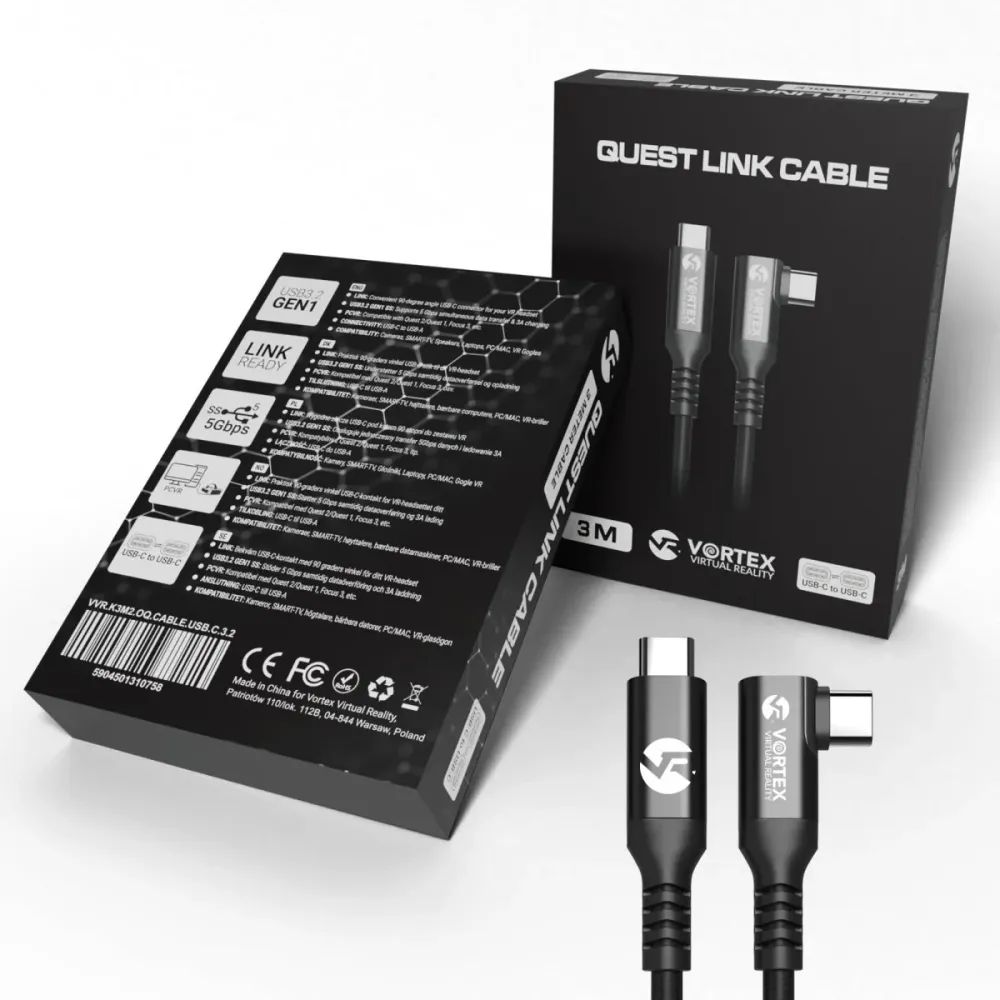 3 méteres kábel VortexVR USB-C és Meta Quest Link között | Quest 3S Quest 3 Quest 2 felé
