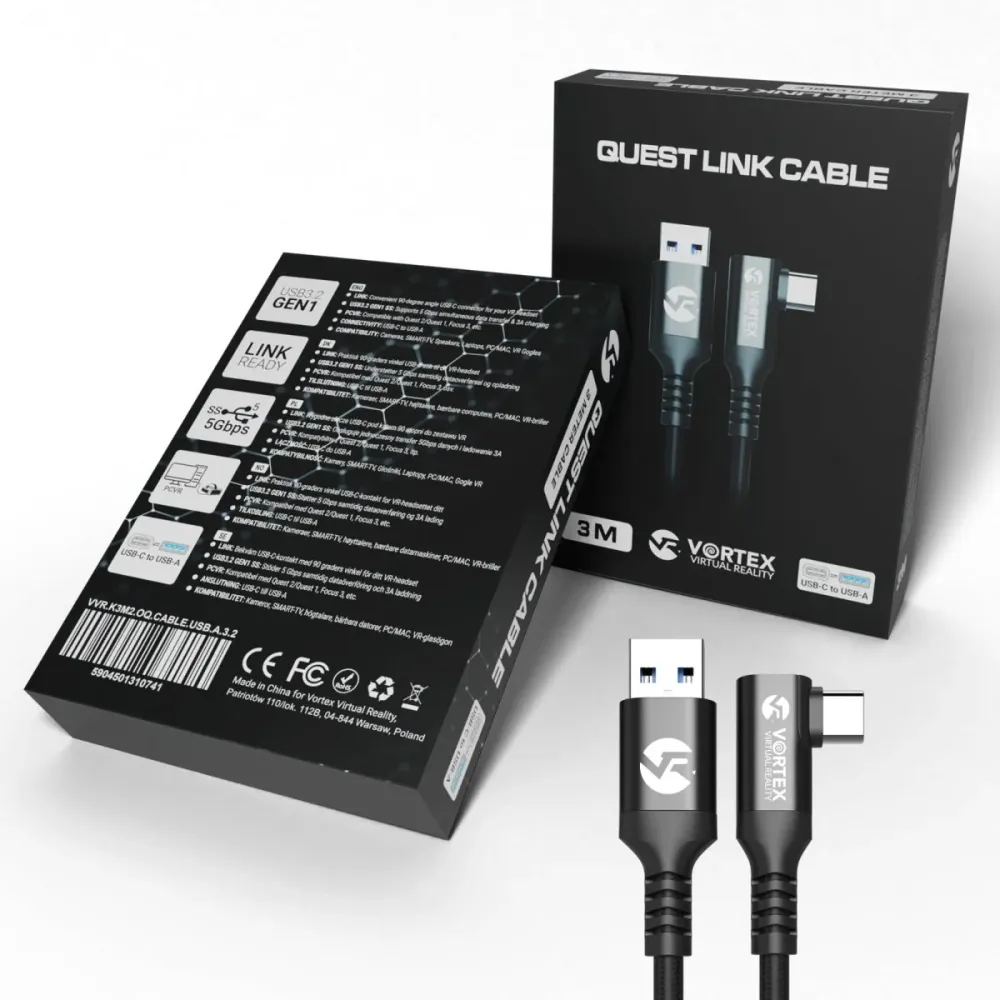 VortexVR kábel 3m + rögzítő | USB- | Quest 3 Quest 3S Quest 2 számára