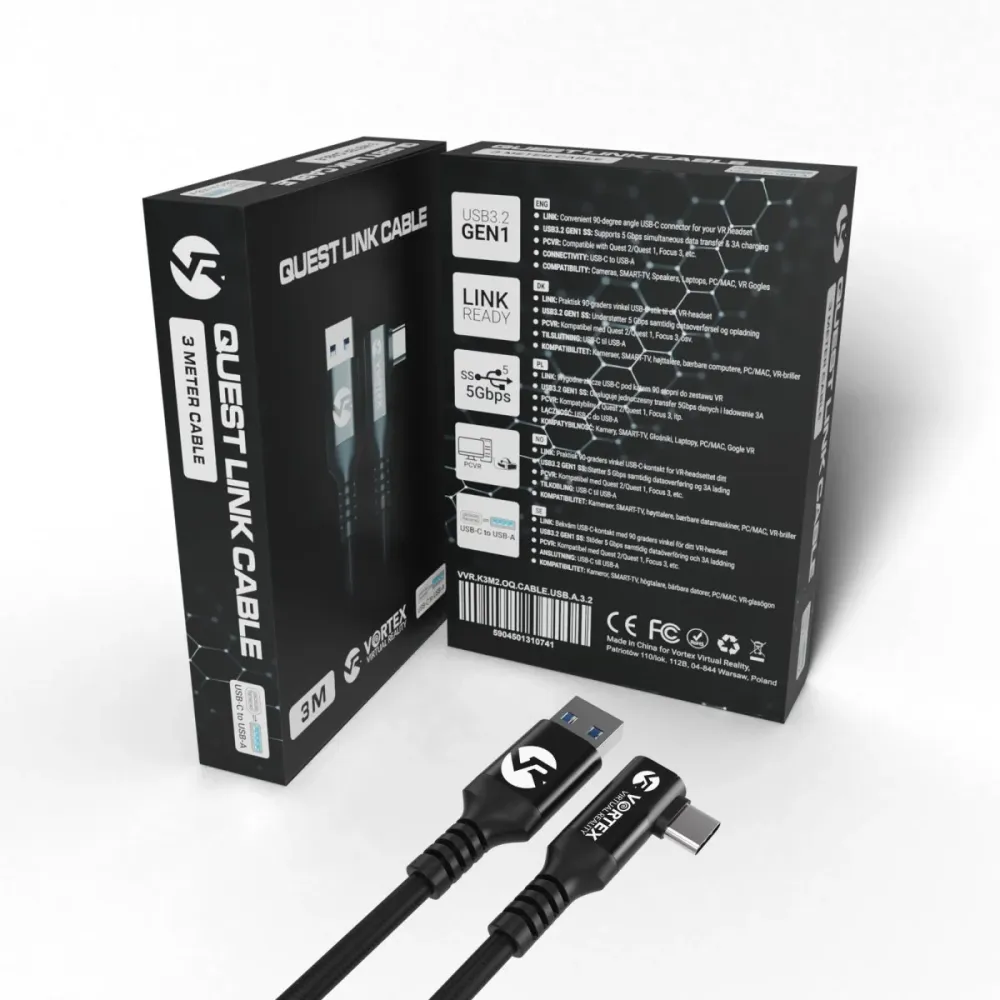 VortexVR kábel 3m + rögzítő | USB- | Quest 3 Quest 3S Quest 2 számára