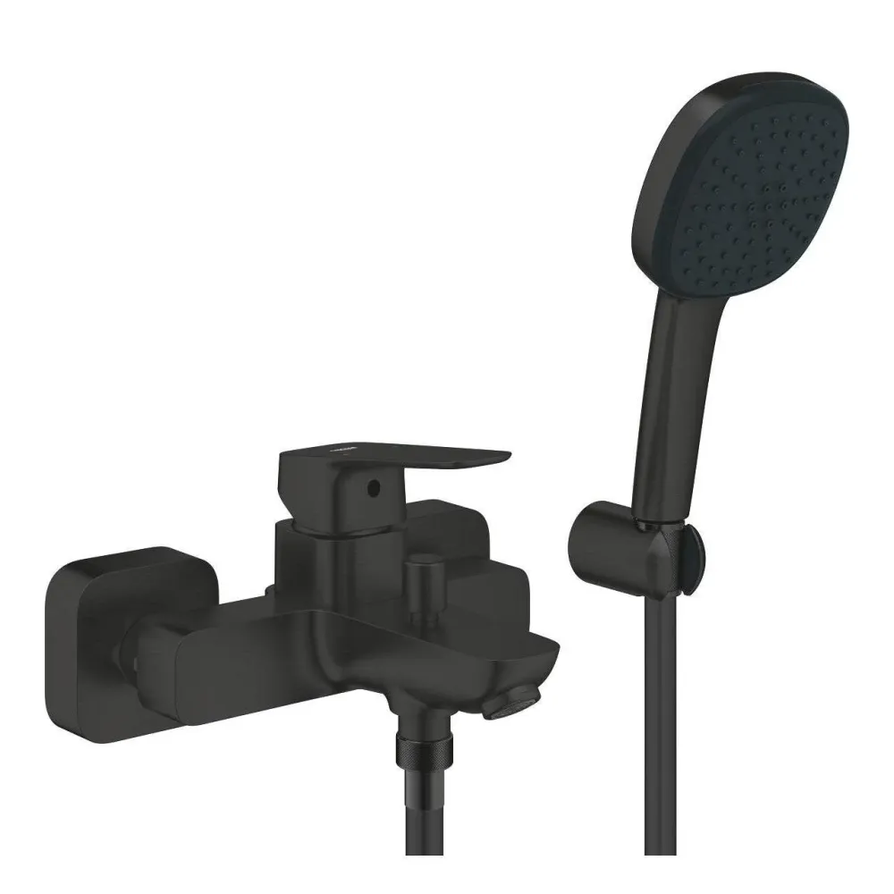 Grohe Cubeo zuhany csaptelep + Tempesta Cube 110 zuhanyszett fali zuhanytartóval, matt fekete (1018142430)