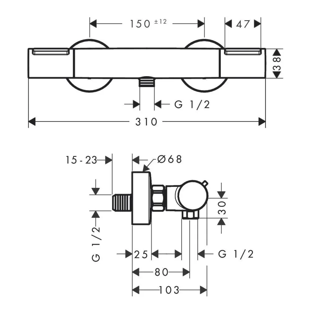 Hansgrohe Ecostat Element zuhany csaptelep termosztátos, matt fekete (13346670)